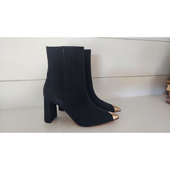 New York & Company Black Ankle Boots with Gold Accents - Picture 4 of 9